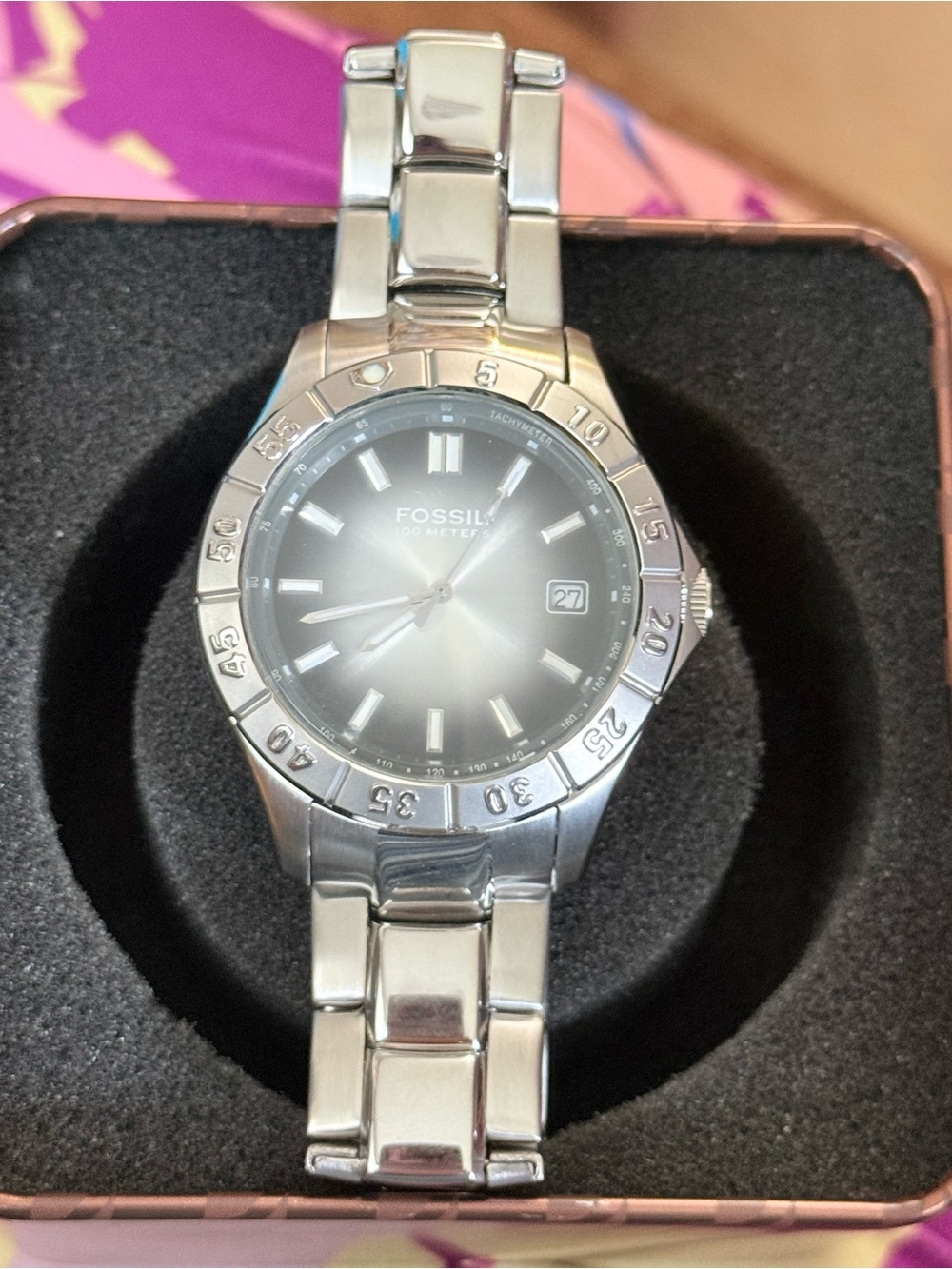 Fossil Men’s Silver Stainless Steel Watch with Grey Dial